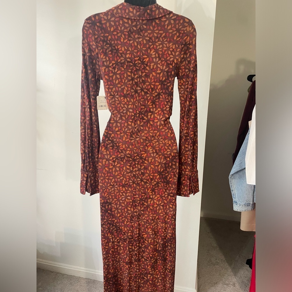 NWT Free People|| Shayla Wrap Midi Dress in Brown Size XS, Perfect fall dress! - Picture 7 of 11